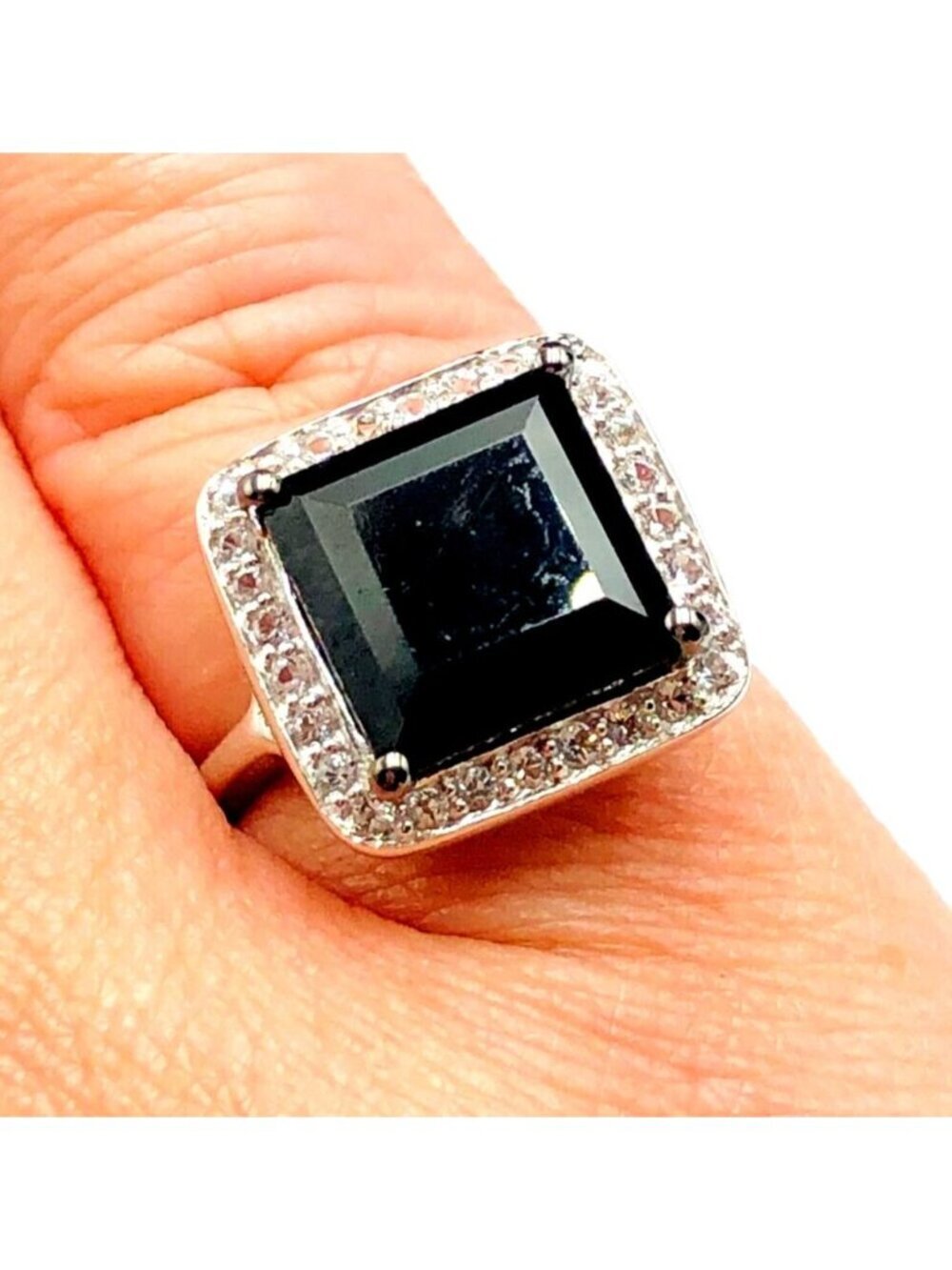 QVC Womens Ring Black Tourmaline Sterling Silver  Size 6 Original Tag Best Gift